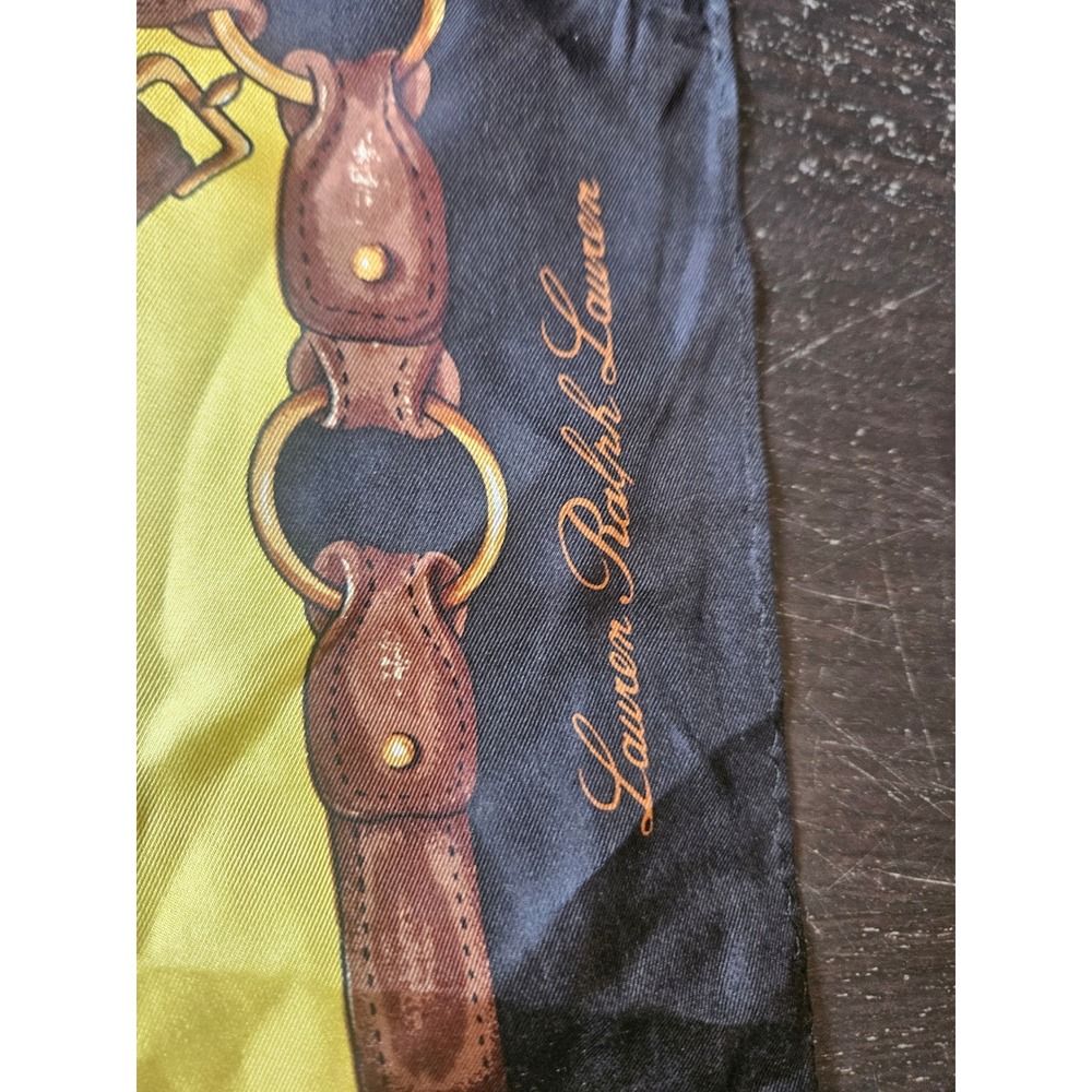 Lauren Ralph Lauren Equestrian Belt Chain Print Square Scarf Yellow Black Gold - Picture 3 of 3